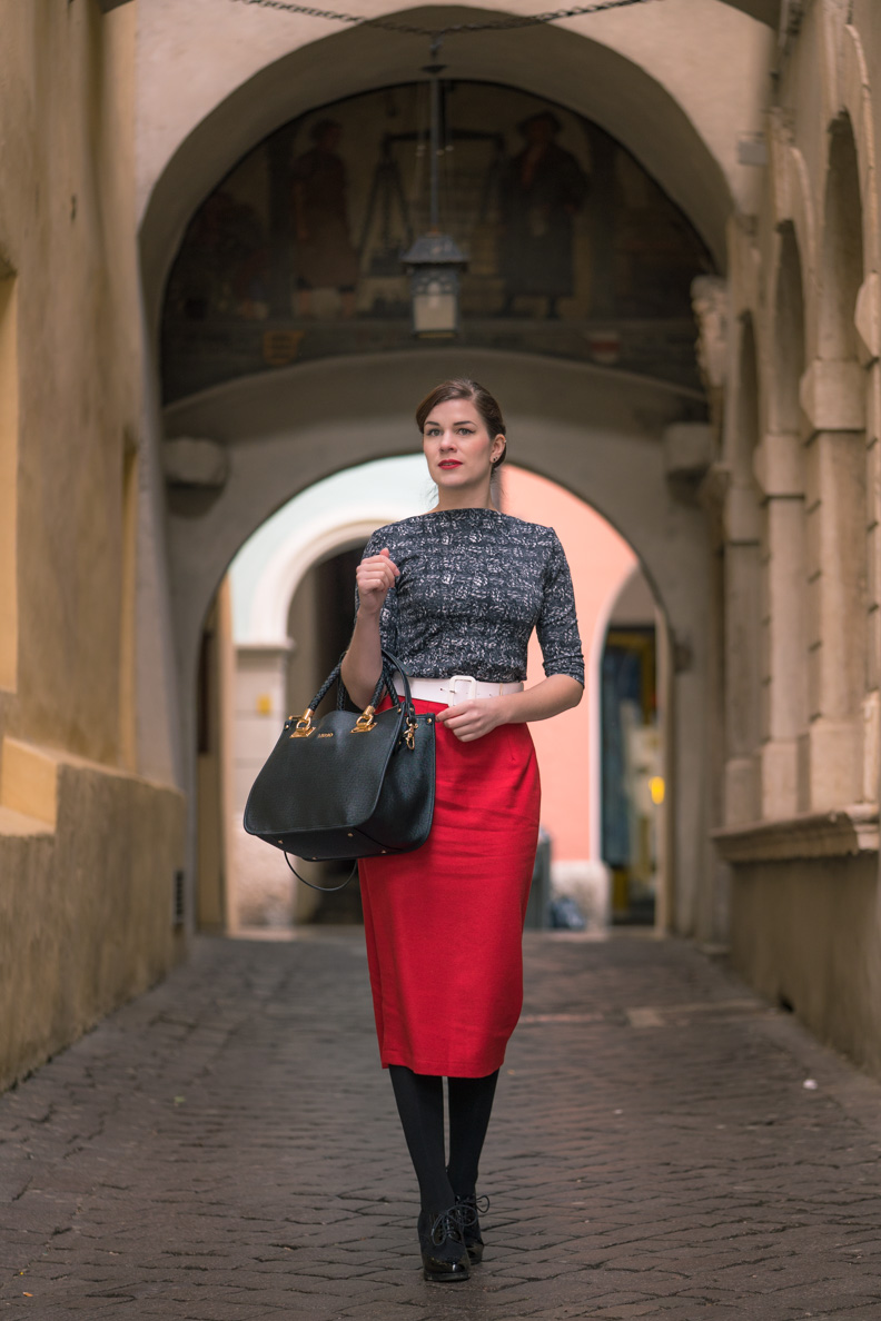 Dark red pencil skirt clearance and top