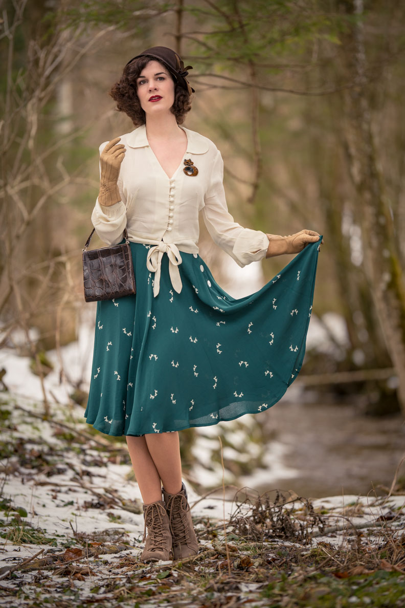 Isabelle Skirt in Navy Moonshine Polka Dot by the Seamstress of Bloomsbury  Authentic Vintage 1940's Style 