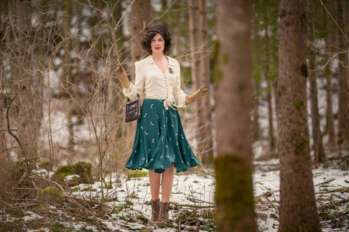 Isabelle Skirt in Navy Moonshine Polka Dot by the Seamstress of Bloomsbury  Authentic Vintage 1940's Style 