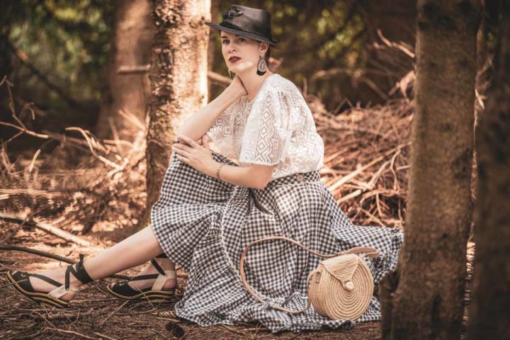 A Walk in the Woods with a Vichy Skirt & Lace Blouse