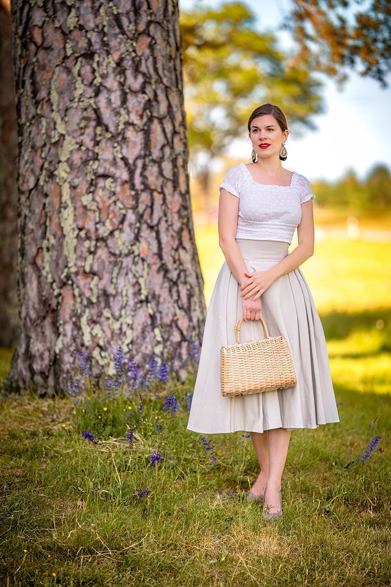 RetroCat wearing a romantic top and elegant skirt by Ginger Jackie while visiting Bavaria