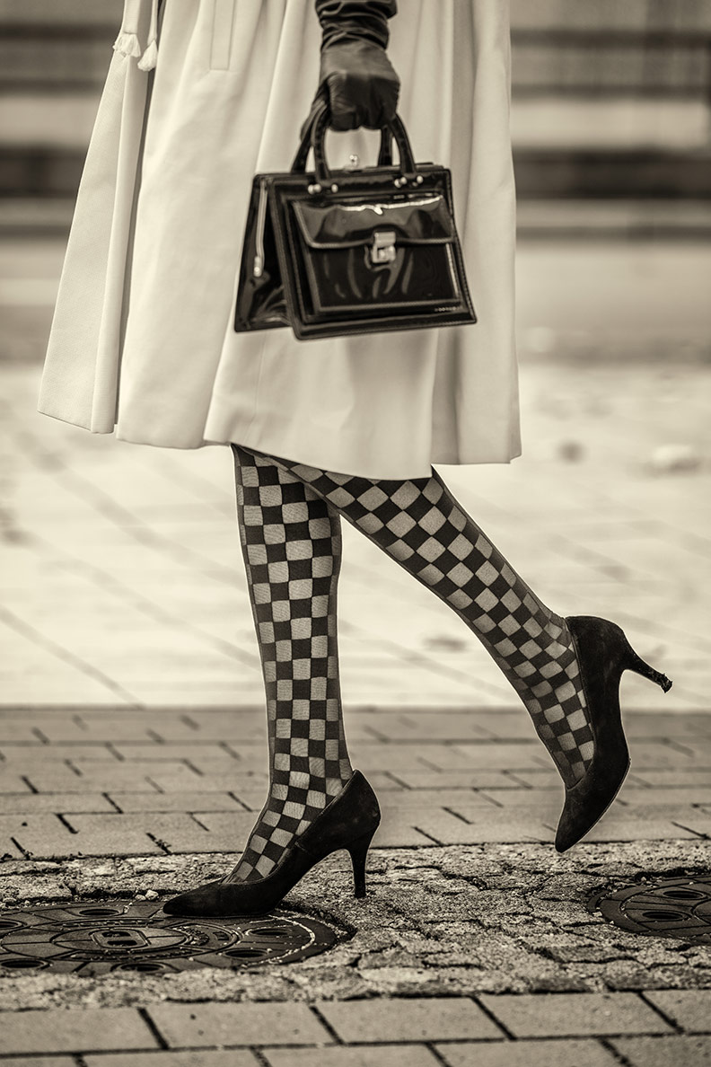 Patterned tights: RetroCat wearing tights with checkerboard pattern