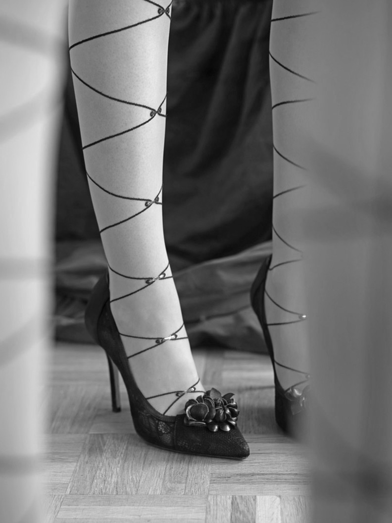 RetroCat wearing modern fashion tights with patterns