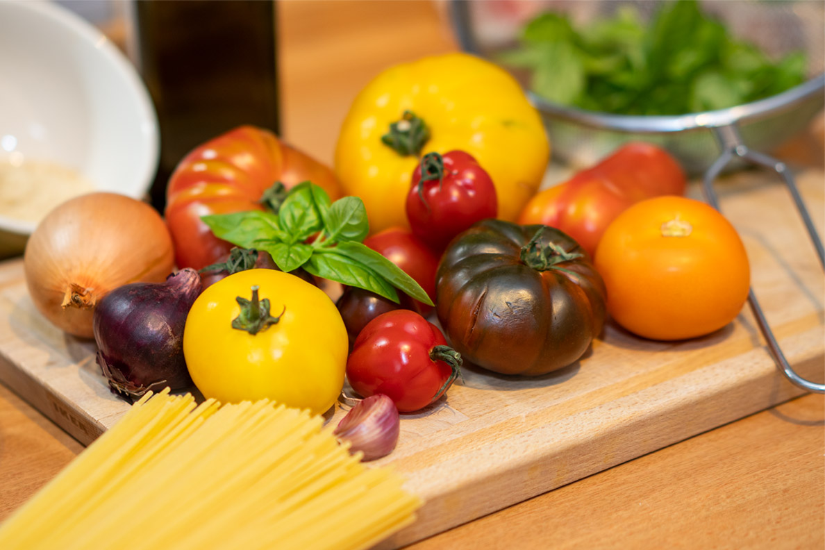 The fresh ingredients for Pasta Napoli