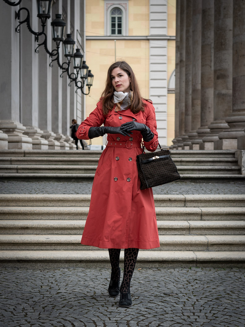 red trench coat