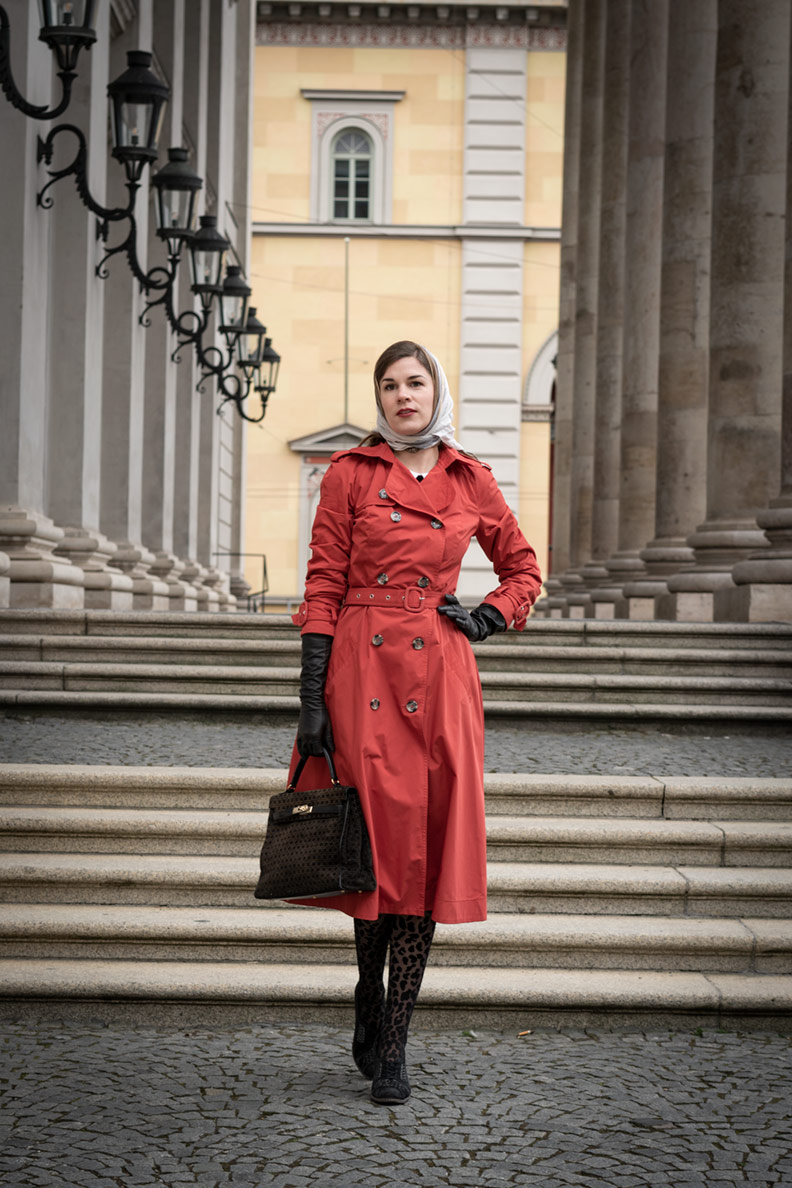 fall red trench coat outfit