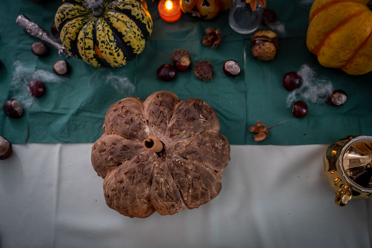 A pumpkin-shaped bread for fall