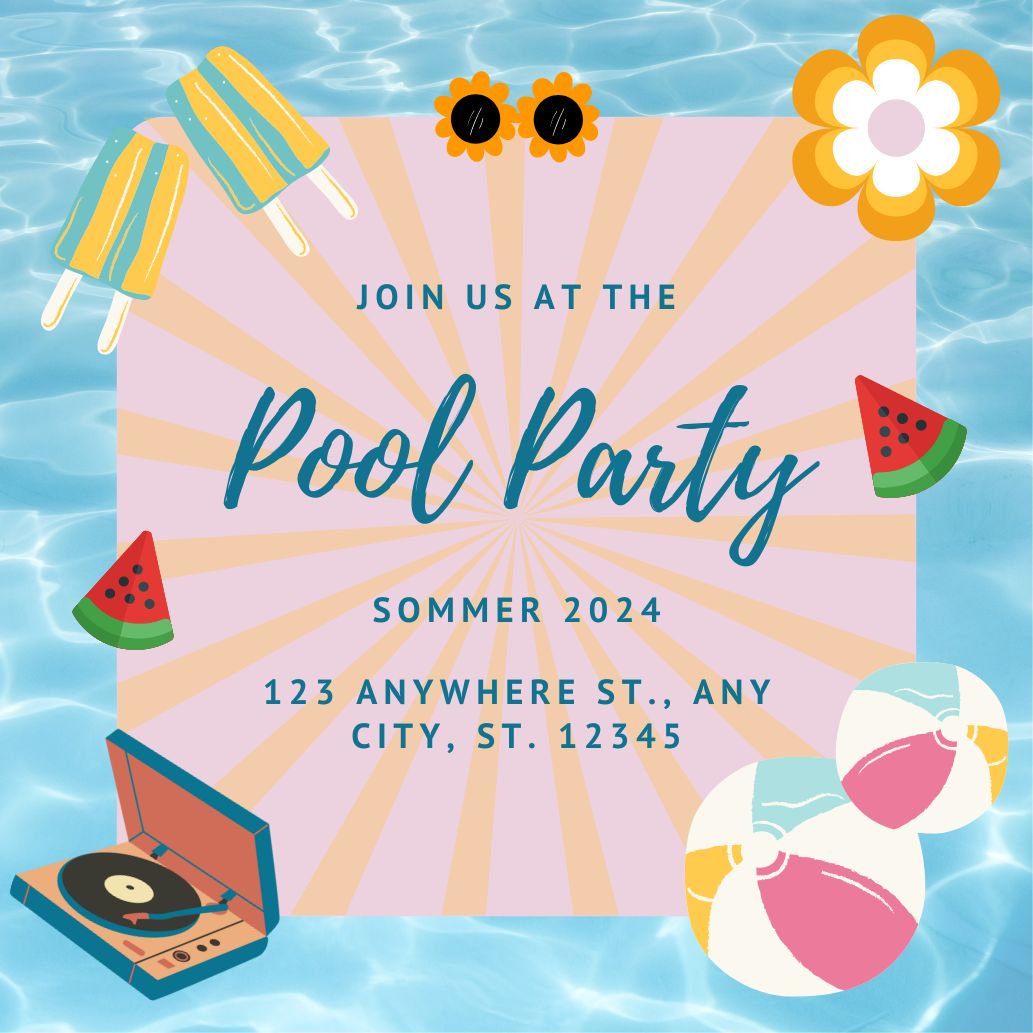 A retro-look invitation to a pool party