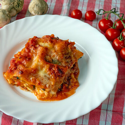 Schnelles & einfaches Rezept: Vegetarisches Auberginen-Lasagne mit Linsen