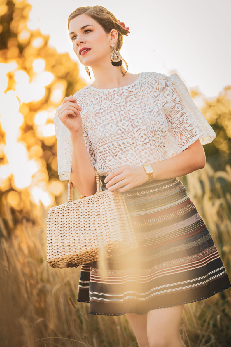 RetroCat with a basket bag to the traditional skirt with lace blouse