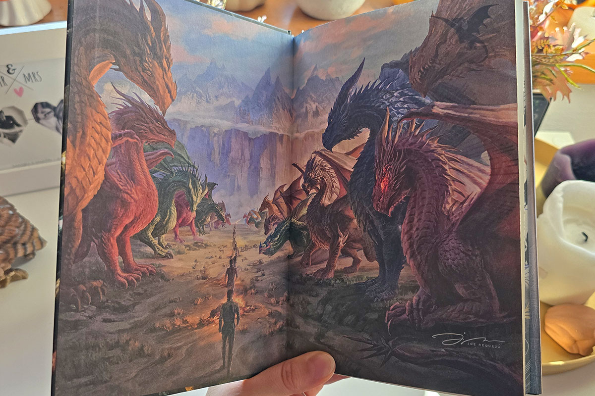 Eine schöne Drachen-Illustration im Buch Threshing Day von Rebecca Yarros
